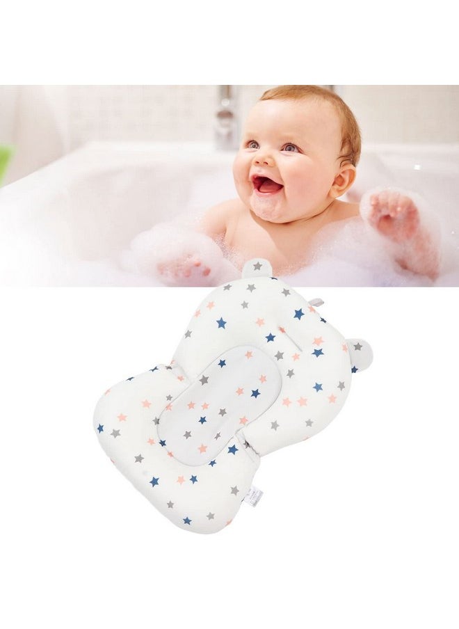 Baby Bath seat Cushion, Foldable Adjustable Infant Bath, Bathing Tub Seat Newborn Bath Anti Slip Cushion Seat for Newborn Baby (White Stars)
