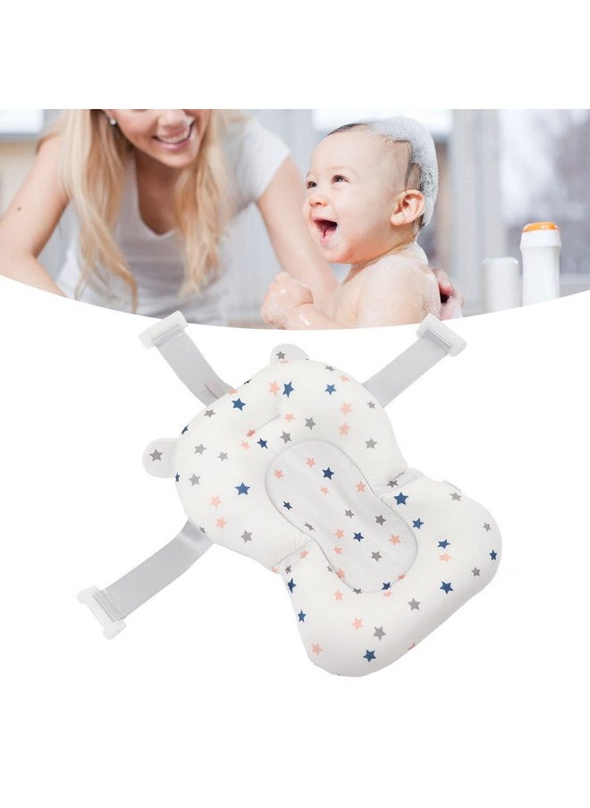 Baby Bath seat Cushion, Foldable Adjustable Infant Bath, Bathing Tub Seat Newborn Bath Anti Slip Cushion Seat for Newborn Baby (White Stars)
