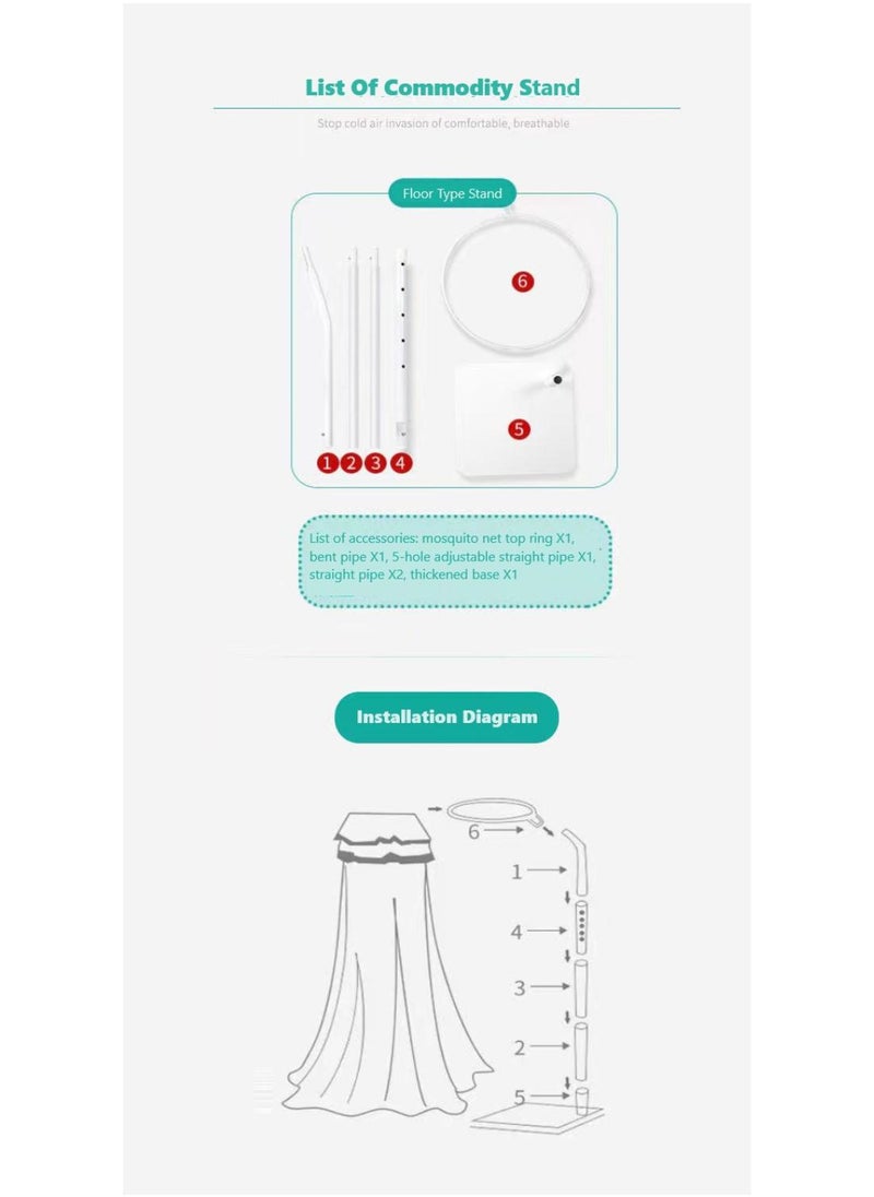 Baby Round Mosquito Net Hung Netting Bed Canopy For Kids Bedroom Mosquito Net Stand Holder Adjustable Floor Standing Crib Canopy Holder
