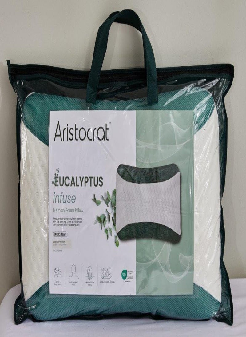 Eucalyptus Infused Memory Foam Pillow | Hypoallergenic & Breathable | Removable cover - 60x40x12cm