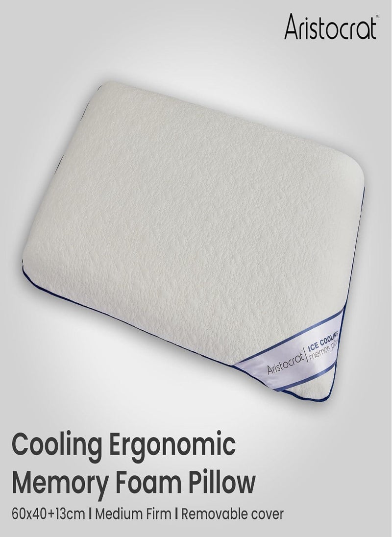Cooling Ergonomic Memory Foam Pillow with Cooling Technology and Removable cover - 60x40x13cm