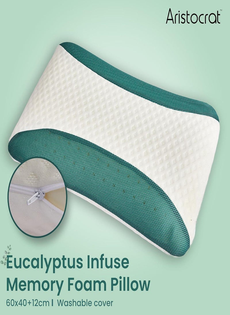 Eucalyptus Infused Memory Foam Pillow | Hypoallergenic & Breathable | Removable cover - 60x40x12cm