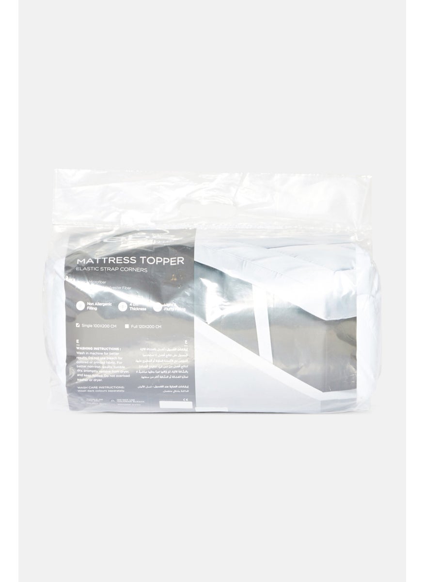 Single Size Mattress Topper Elastic Strap Corners 100 x 200 cm, White
