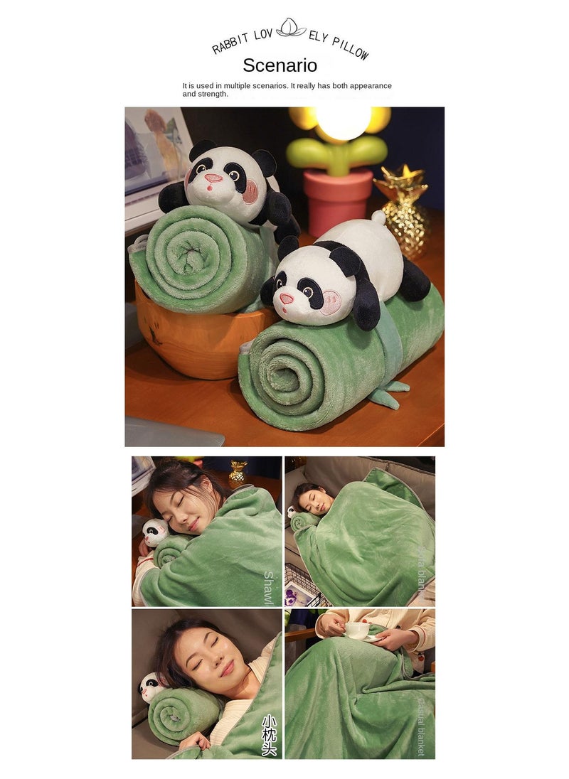 Cartoon Polyester Blanket With Panda Doll Air Conditioning Blanket Office Nap Blanket 80x100cm