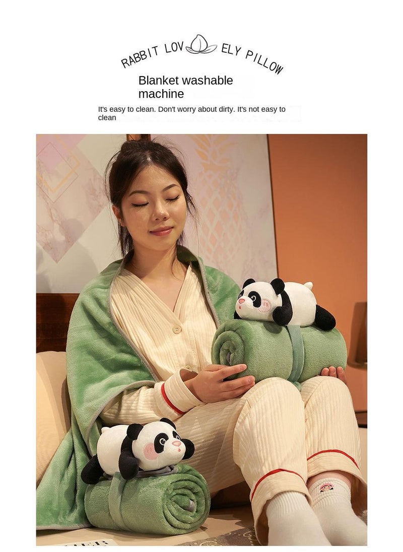 Cartoon Polyester Blanket With Panda Doll Air Conditioning Blanket Office Nap Blanket 80x100cm