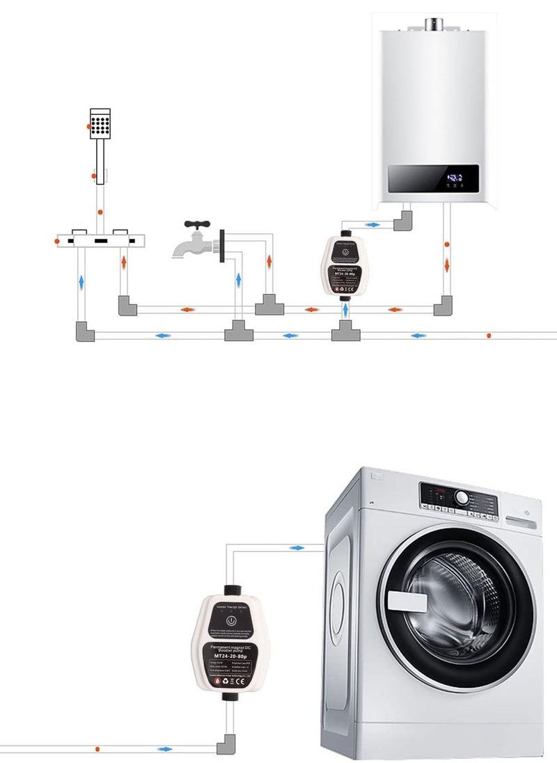Automatic Water Pressure Booster Pump, 80Pa Automatic Booster Pump Shower Booster Recirculating Pump DC Pressure Switch for Home Bathroom Kitchen Laundry(UK)