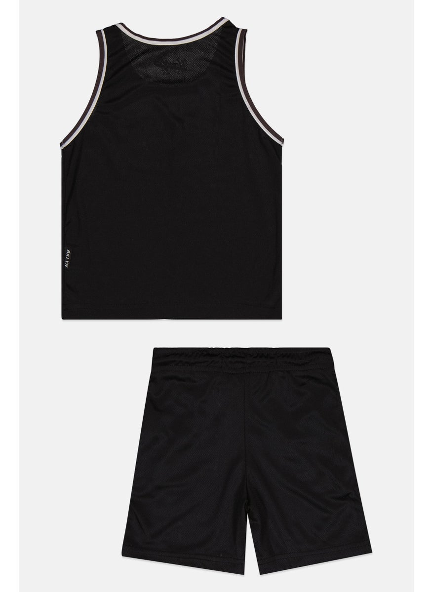 Toddlers Boy 2 Piece Graphic Print Racing Jersey And Shorts Set, Black