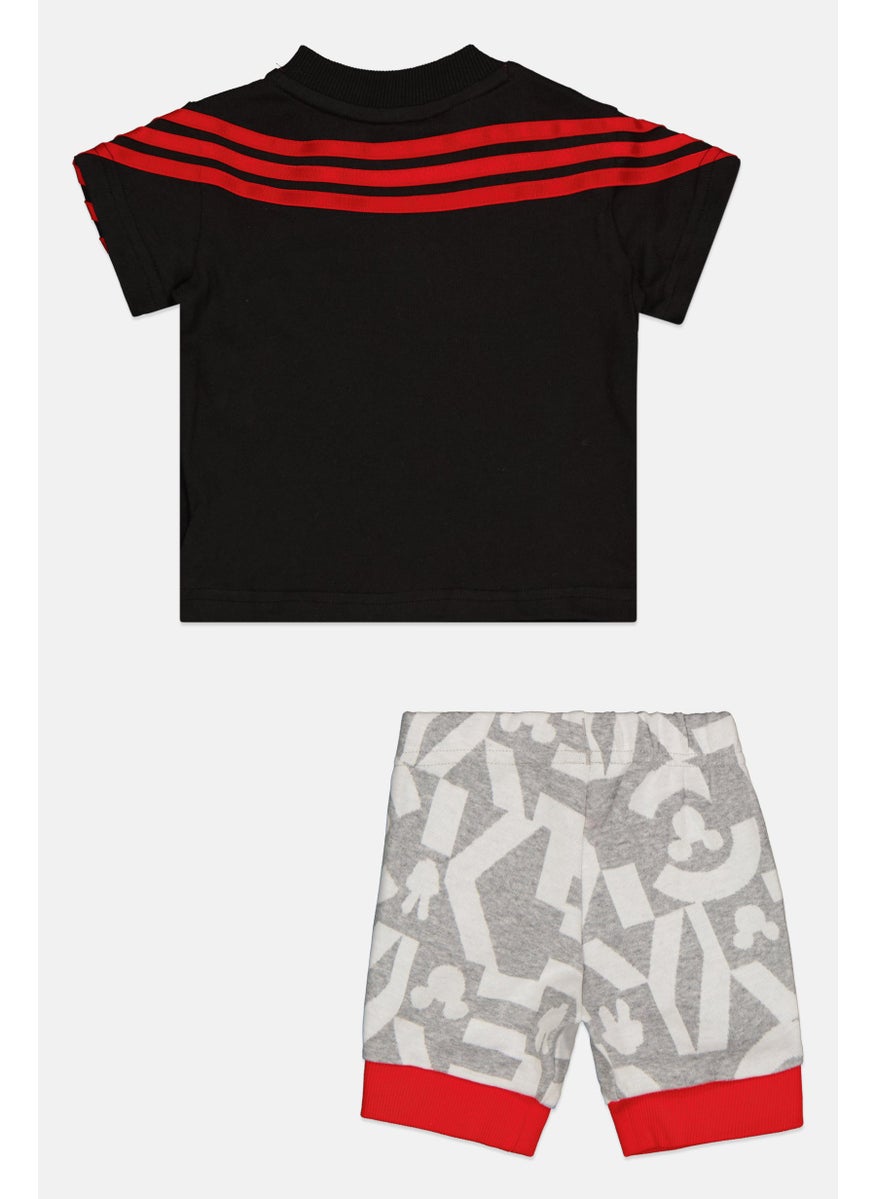 Adidas x Disney Toddlers Boy 2 Pcs Sportswear T-Shirt And Short Set, Black/Light Grey/Red