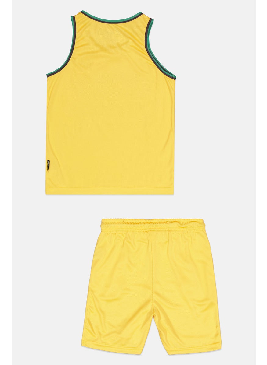 Kids Boy 2 Piece Graphic Print Cycling Jersey And Shorts Set, Yellow