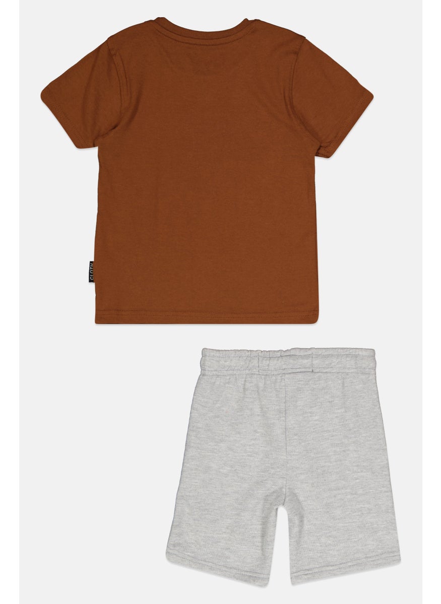 Toddlers Boy 2 Pieces T-Shirt and Shorts Set, Brown/Grey