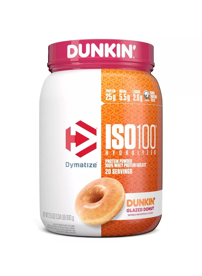 ISO100 Hydrolyzed Protein Powder 100% Whey Isolate Dunkin Glazed Donut Flavor 20 Servings