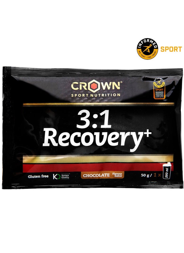 Crown Sport Nutrition 3:1 Recovery with whey isolate, Sachets Box 50g 10 Units (Chocolate)