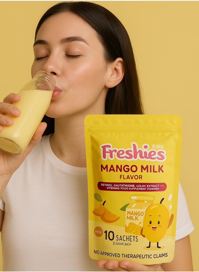 Freshies Beauty Drink Mango Milk – 21g x 10 Sachets | Skin Brightening Whitening Drink with Glutathione & Vitamins