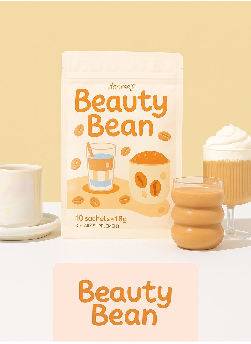 Beauty Bean Korean Mocha Coffee by Dear Face – 10x18g Sachets | L-Carnitine & Collagen Blend | Skin Whitening Coffee for Weight Gain