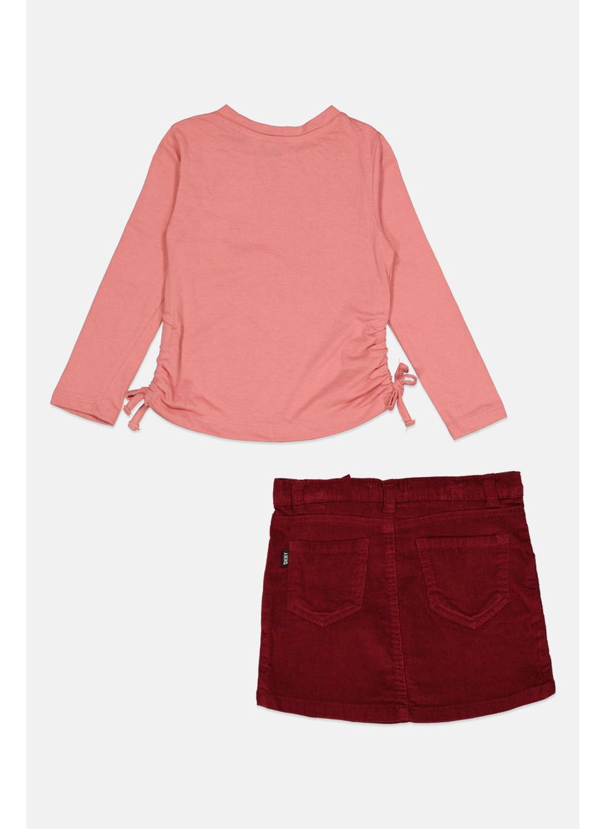 Toddlers Girl 2 Pcs Brand Logo Top And Skirt Set, Pink