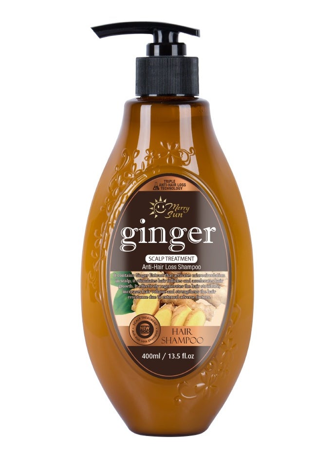 Merry Sun Ginger Hair Shampoo – 400ml | Anti Hair Loss Scalp Treatment with Triple Action Formula for Hair Growth & Strength