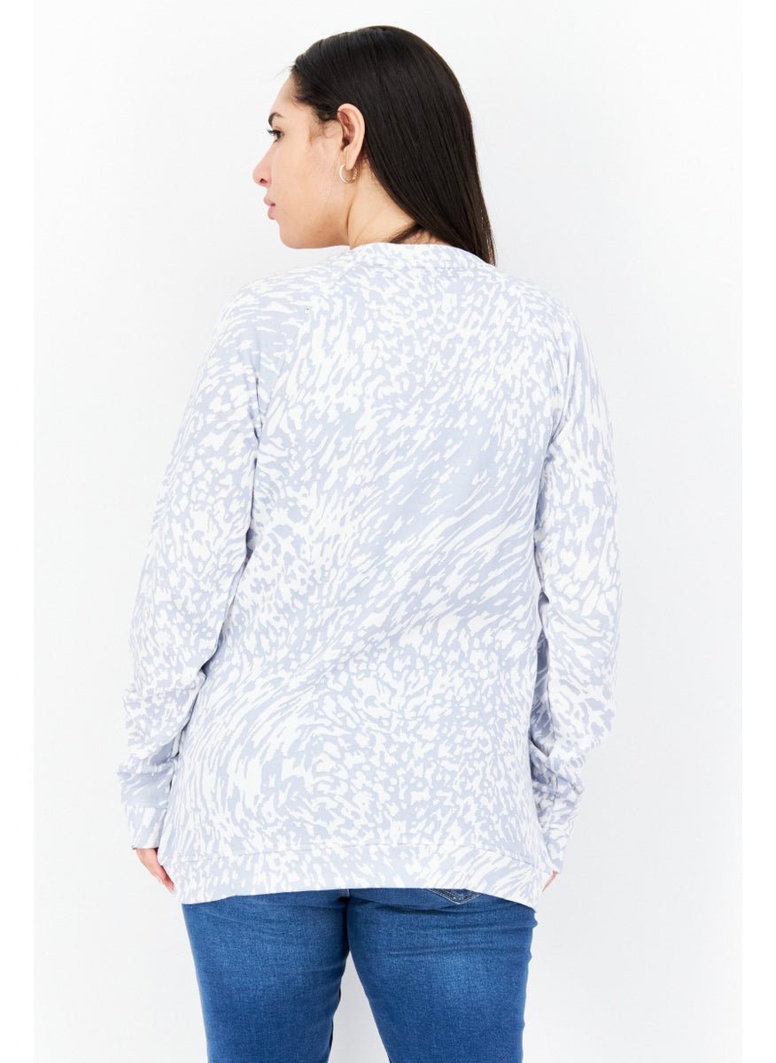Women Crew Neck Long Sleeve Animal Print Sweatshirt, Blue