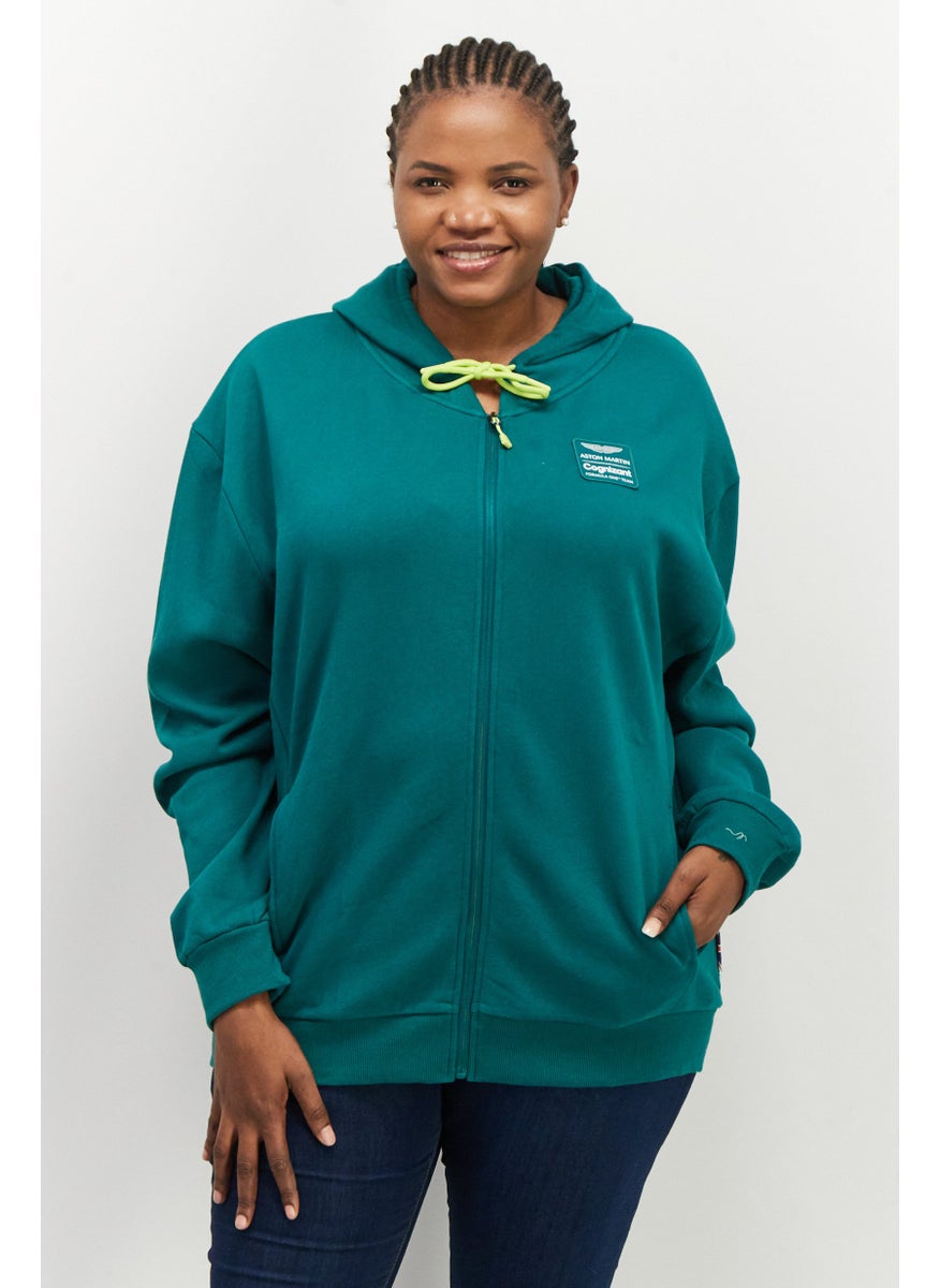 Women Hooded Long Sleeve Brand Logo Sweatshirt, Green