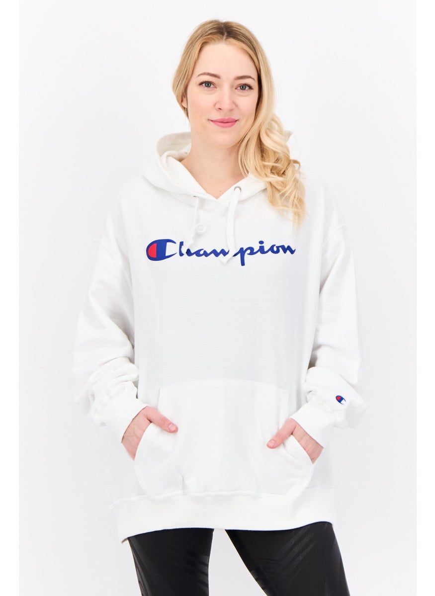 Women Sportswear Fit Long Sleeves Outdoor Hooded Sweatshirt, White