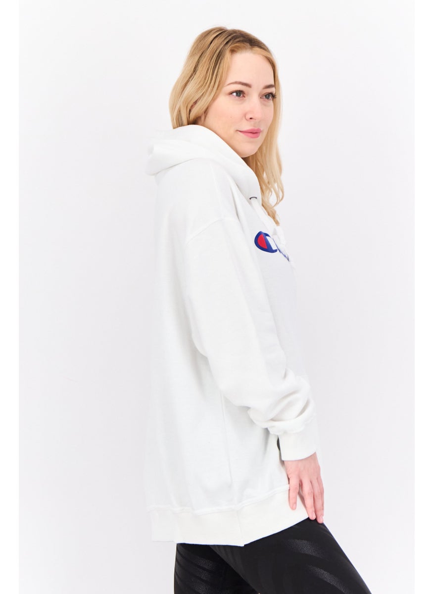 Women Sportswear Fit Long Sleeves Outdoor Hooded Sweatshirt, White