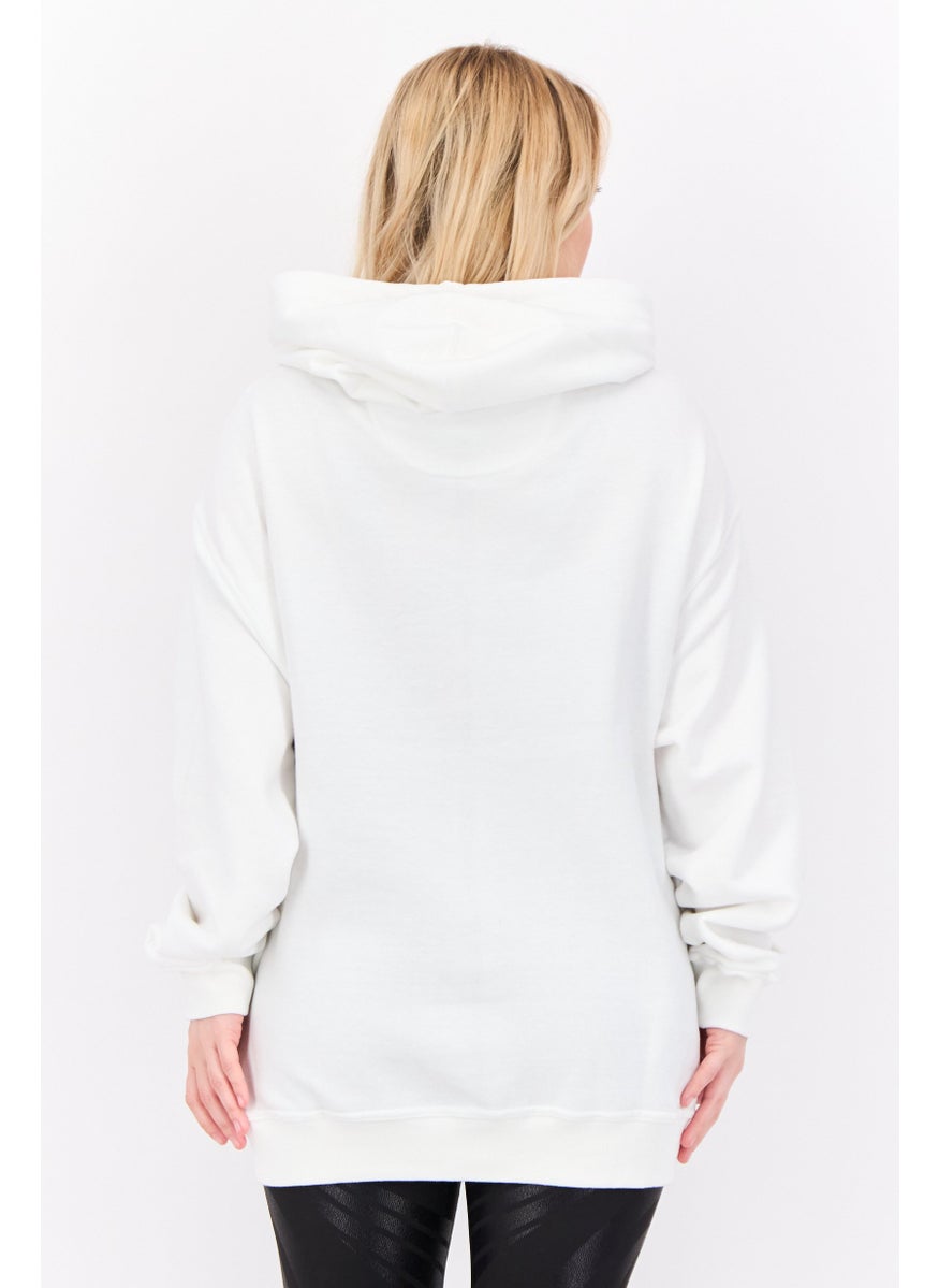 Women Sportswear Fit Long Sleeves Outdoor Hooded Sweatshirt, White