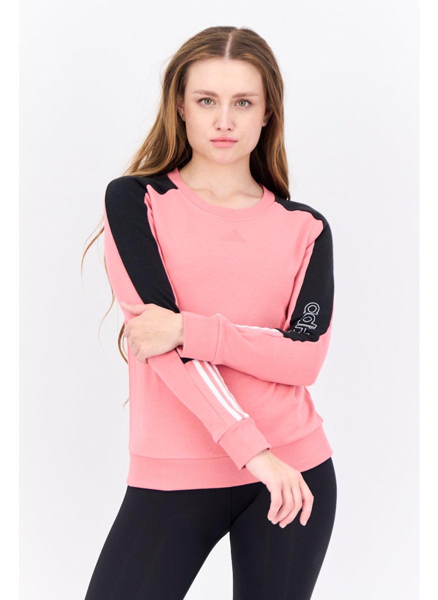 Women Sportswear Fit Long Sleeves Training Sweatshirt, Pink/Black
