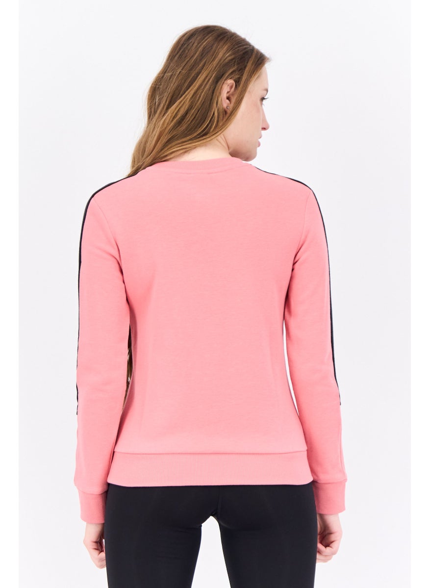 Women Sportswear Fit Long Sleeves Training Sweatshirt, Pink/Black