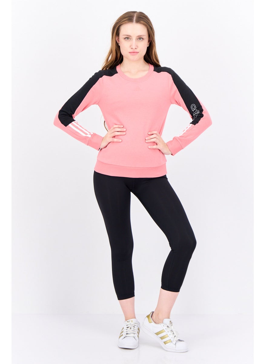 Women Sportswear Fit Long Sleeves Training Sweatshirt, Pink/Black