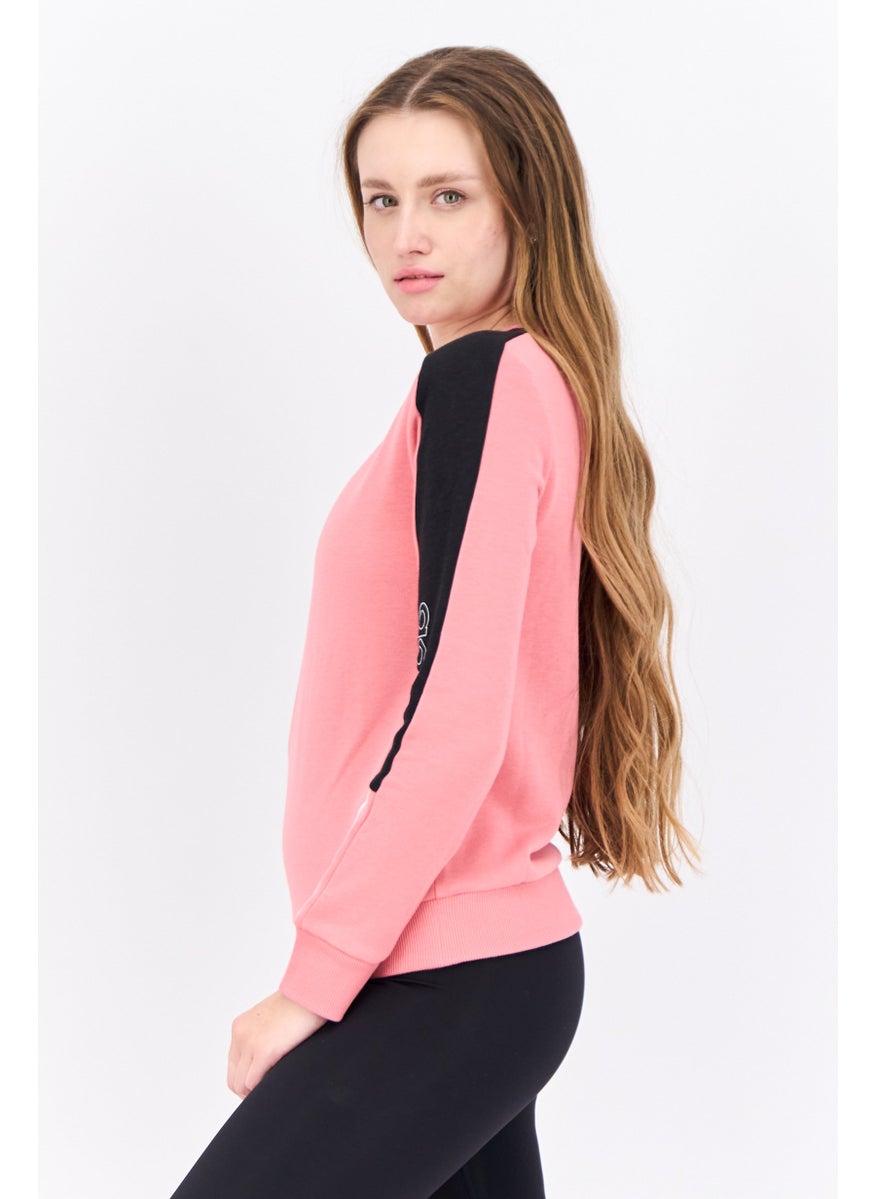 Women Sportswear Fit Long Sleeves Training Sweatshirt, Pink/Black