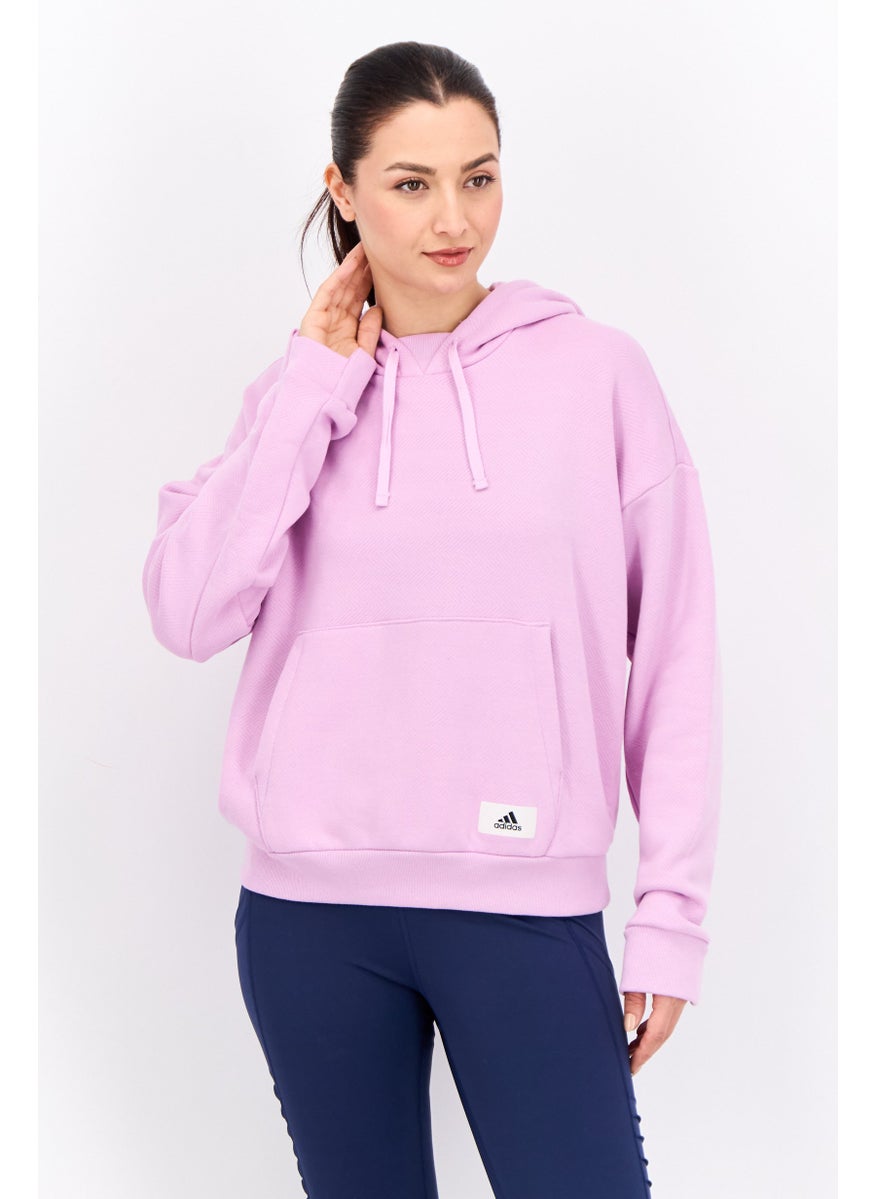 Women Loose Fit Textured Outdoor Hoodie, Pink