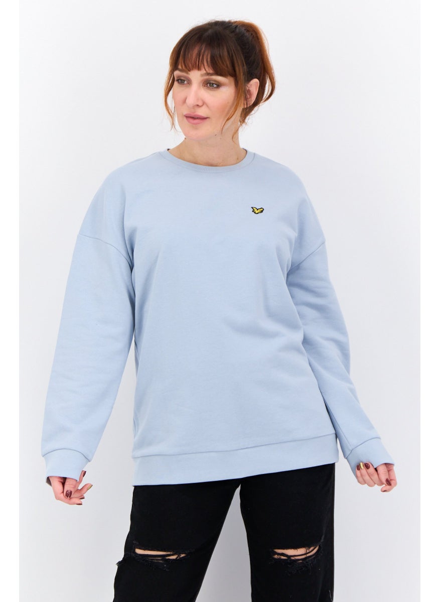 Women Over Size Long Sleeve Brand Logo Sweatshirt, Blue