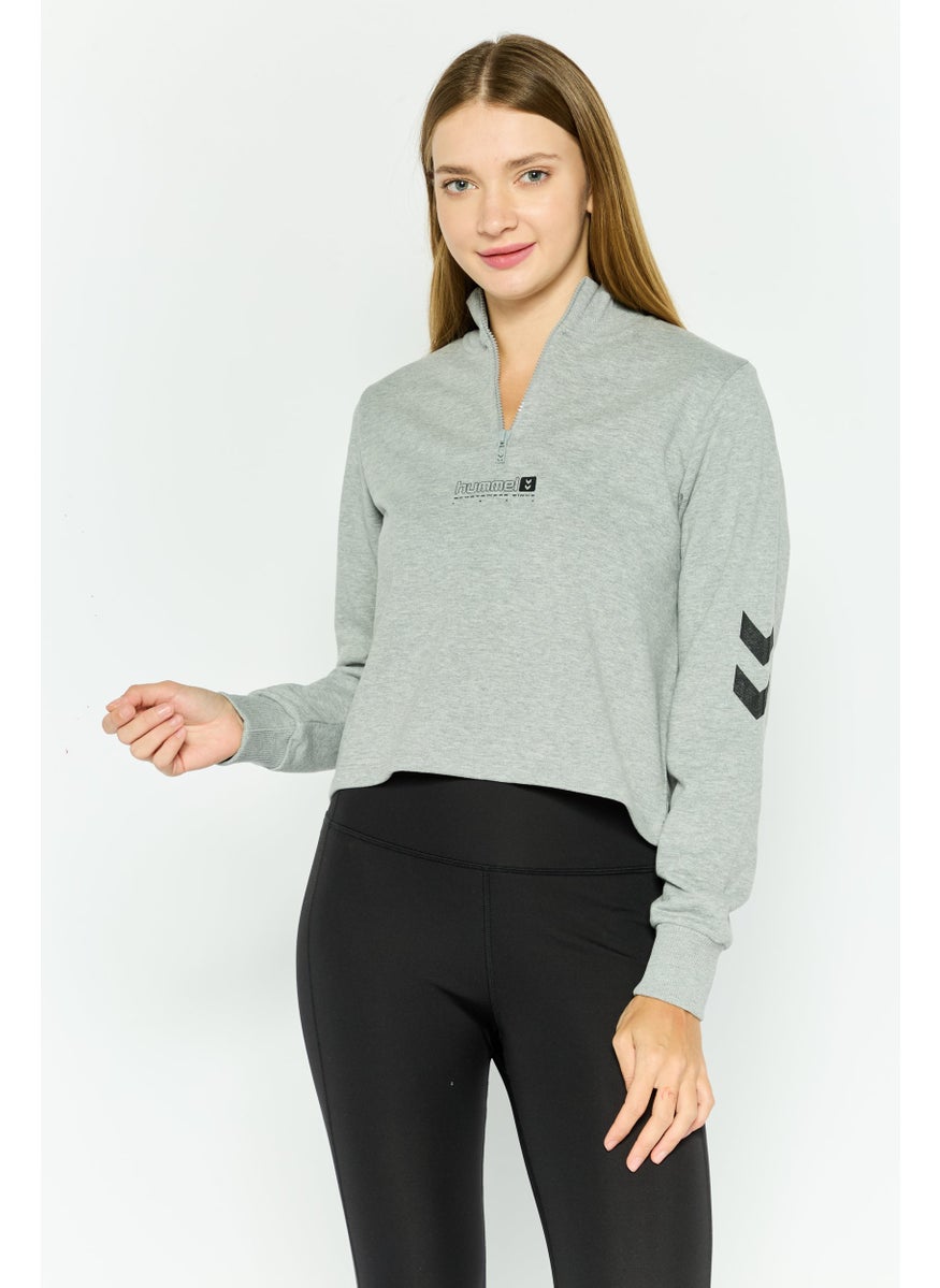 Women Sportswear Fit Long Sleeve Training Cropped Sweatshirts, Heather Grey
