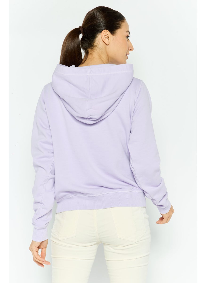 Women Graphic Print Long Sleeves Hoodies, Purple