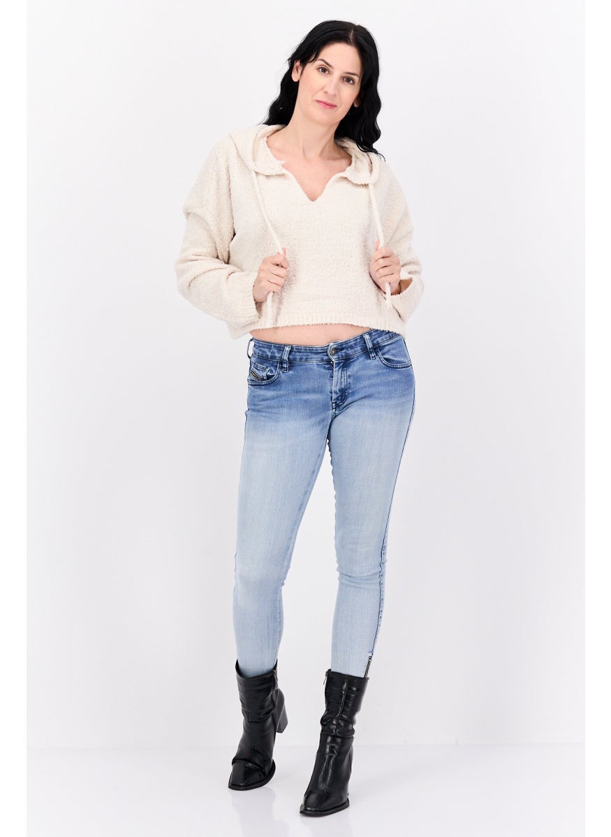 Women Hooded Long Sleeves Sweater, Beige