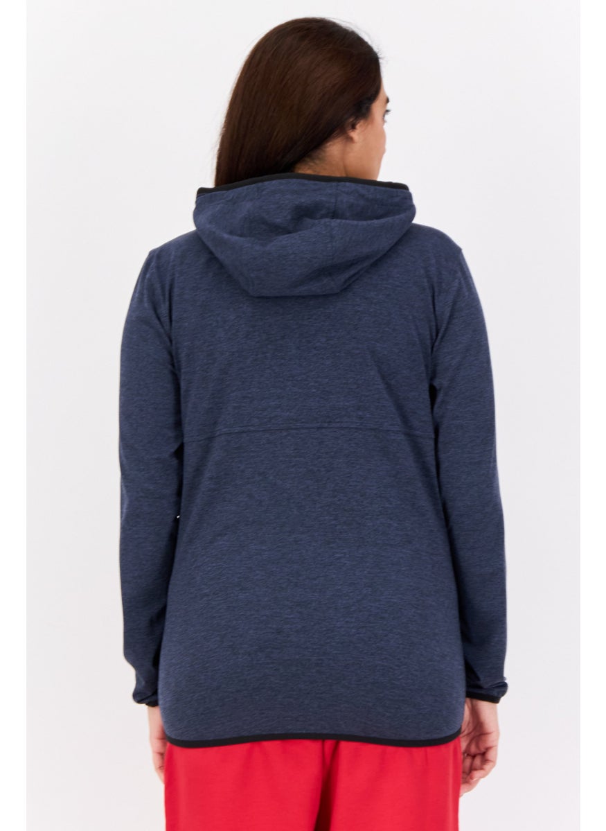 Women Heather Long Sleeves Hooded Sweatshirts, Dark Navy