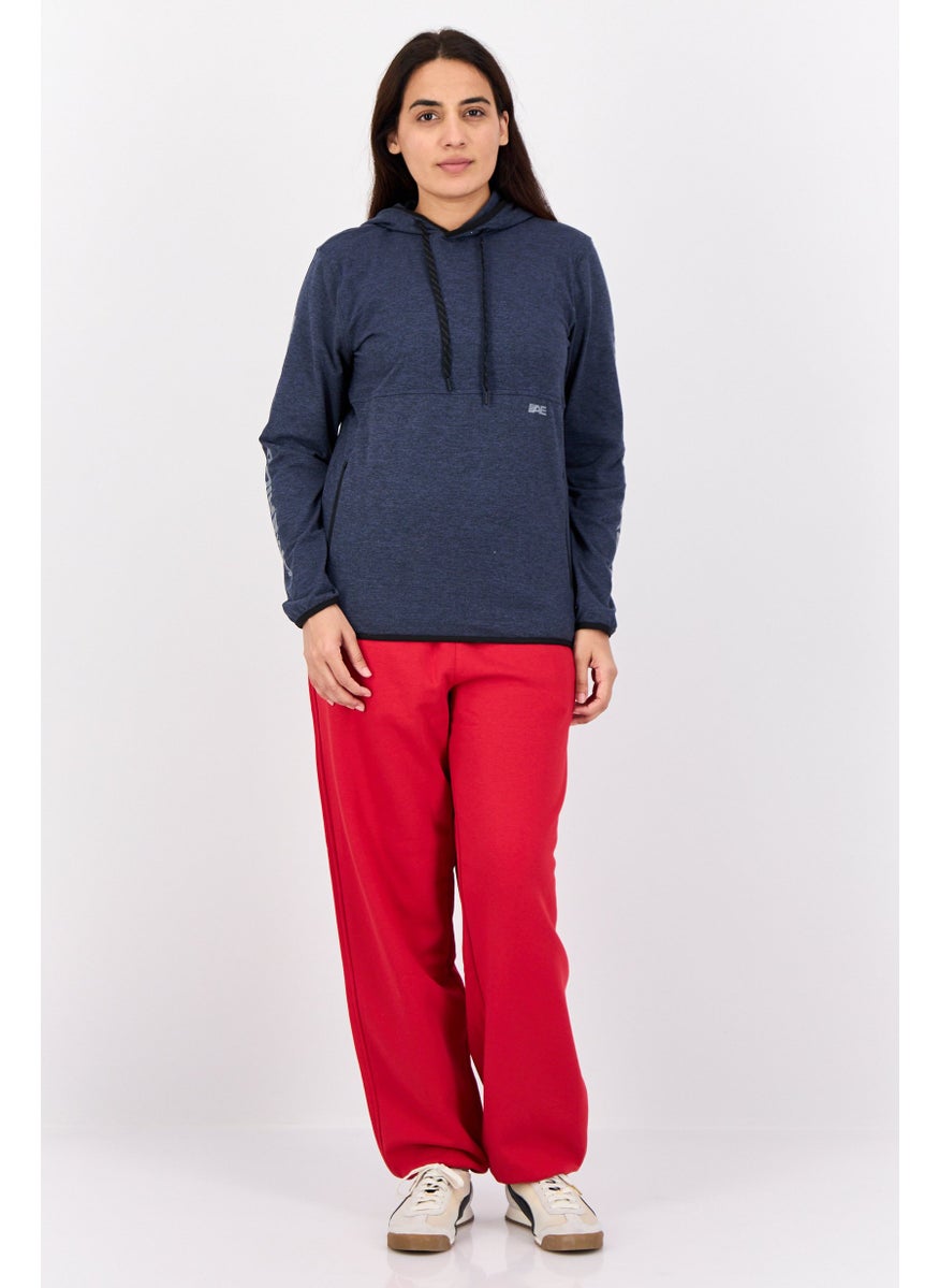 Women Heather Long Sleeves Hooded Sweatshirts, Dark Navy