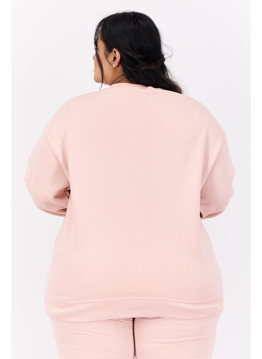 Women Plus Size Long Sleeves Outdoor Sweatshirts, Pink