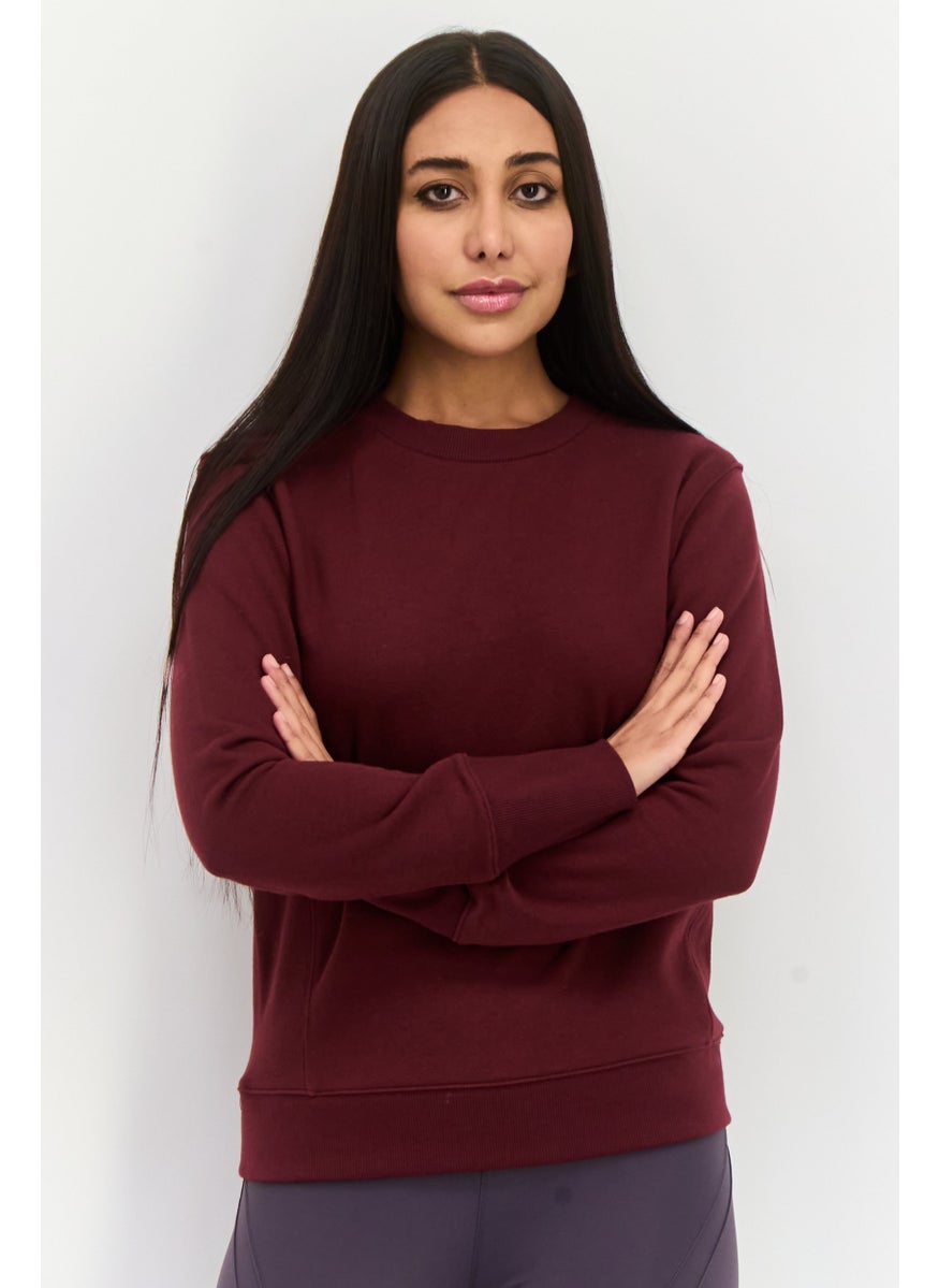 Women Sportswear Fit Long Sleeves Outdoors Sweatshirts, Maroon