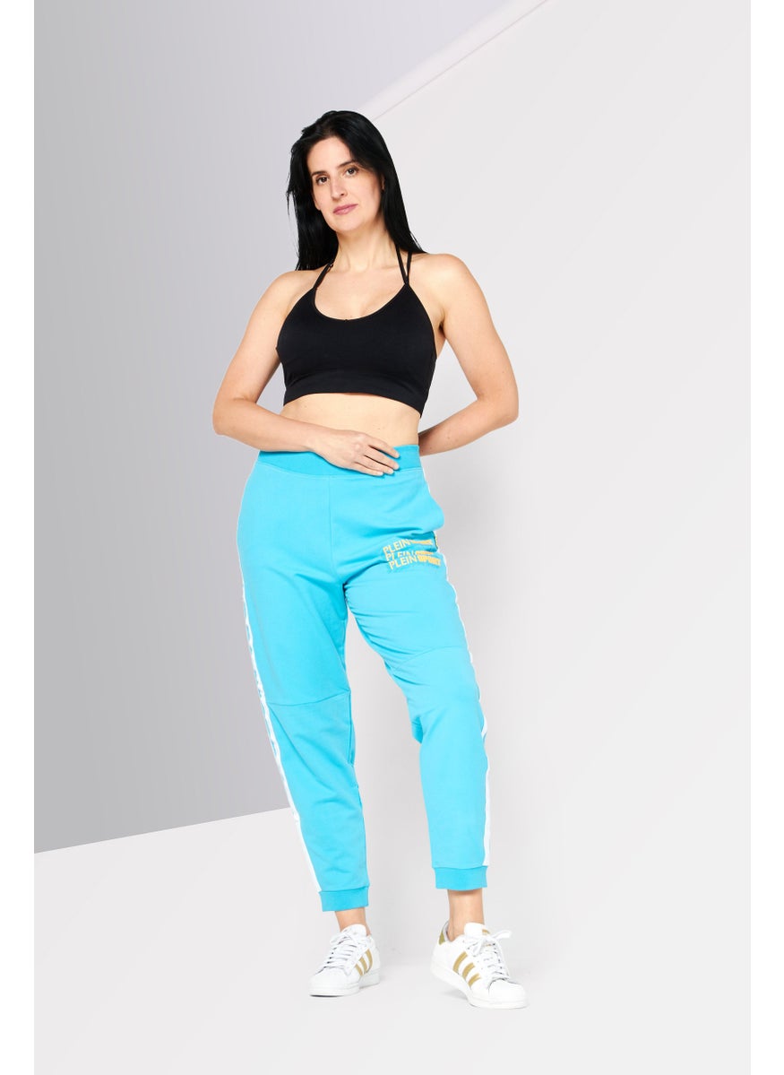 Women Sportswear Fit Brand Logo Training Pants, Light Blue