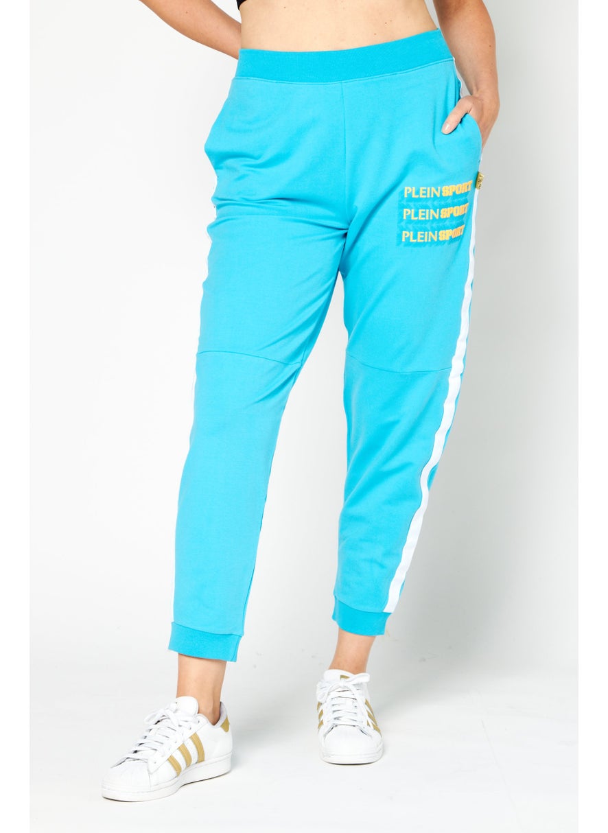 Women Sportswear Fit Brand Logo Training Pants, Light Blue