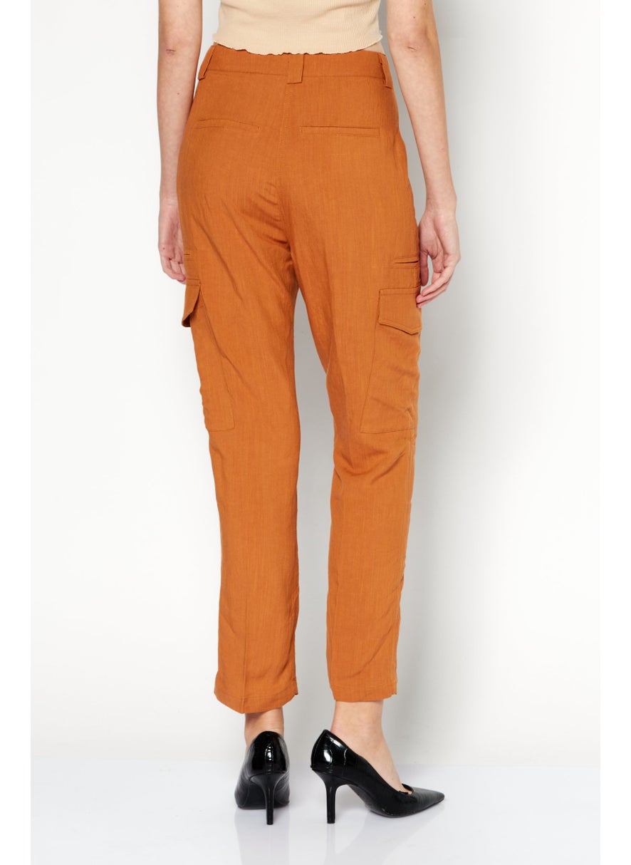 Women Regular Fit Plain Cargo Pant, Brown