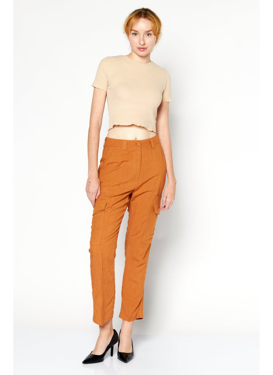 Women Regular Fit Plain Cargo Pant, Brown