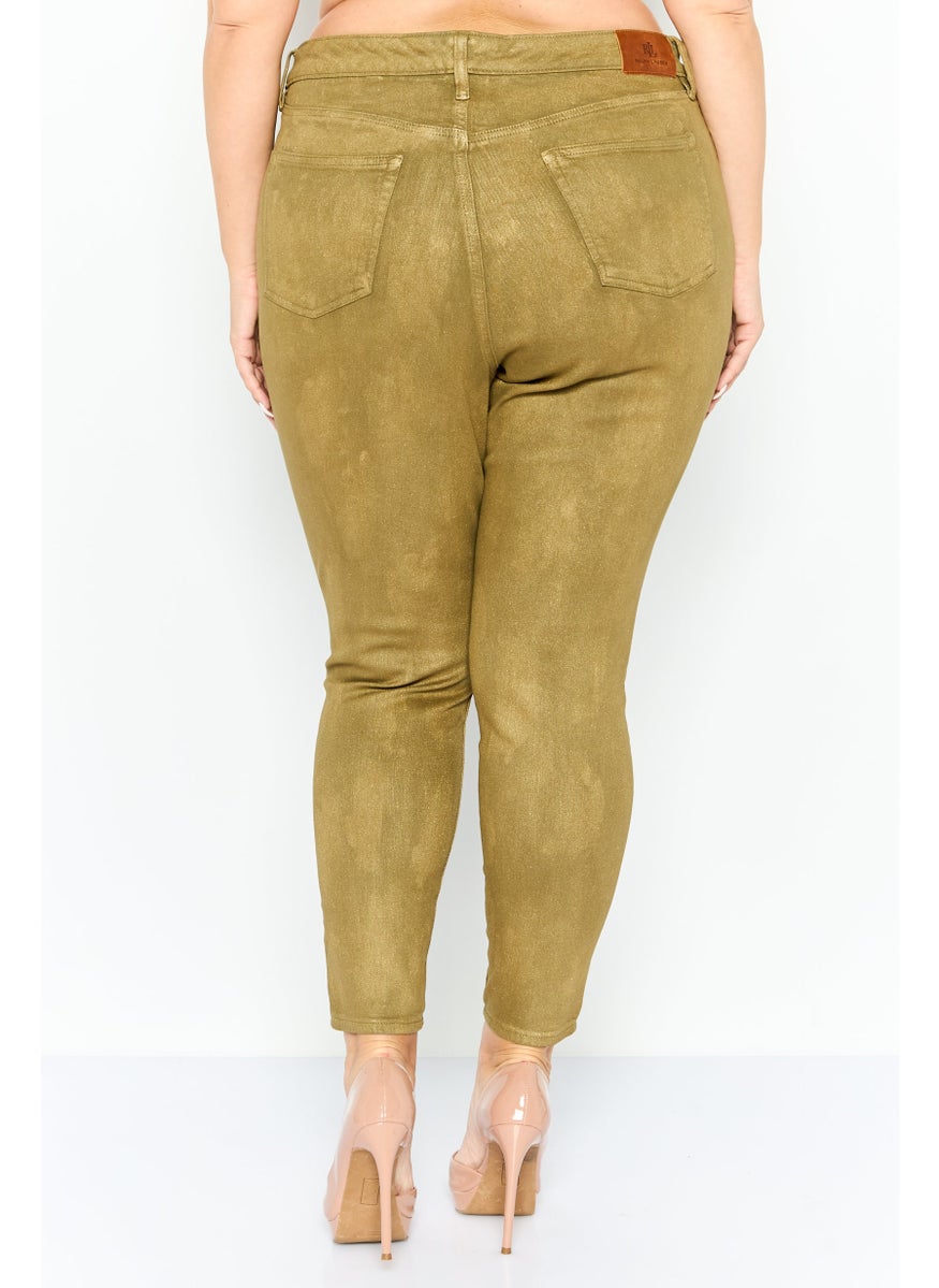 Women Plus Size Metallic Straight Leg Pant, Olive