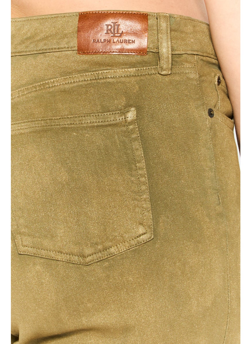 Women Plus Size Metallic Straight Leg Pant, Olive