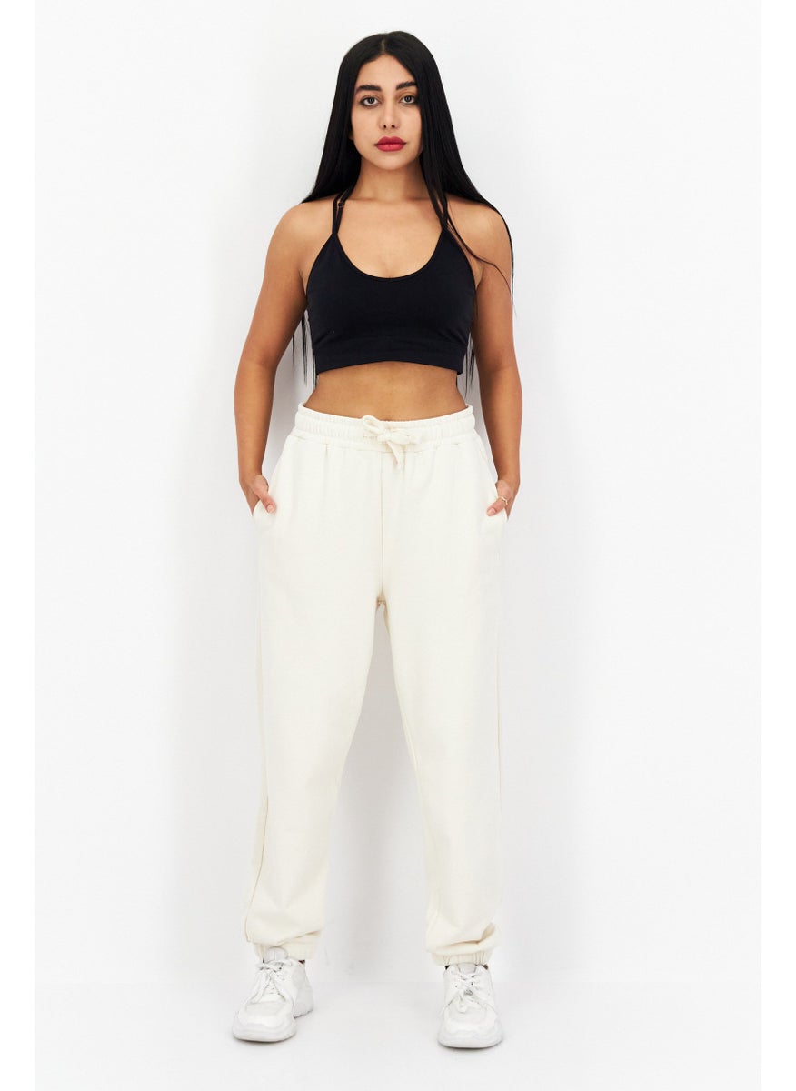 Women Regular Fit Plain Sweatpants, Beige