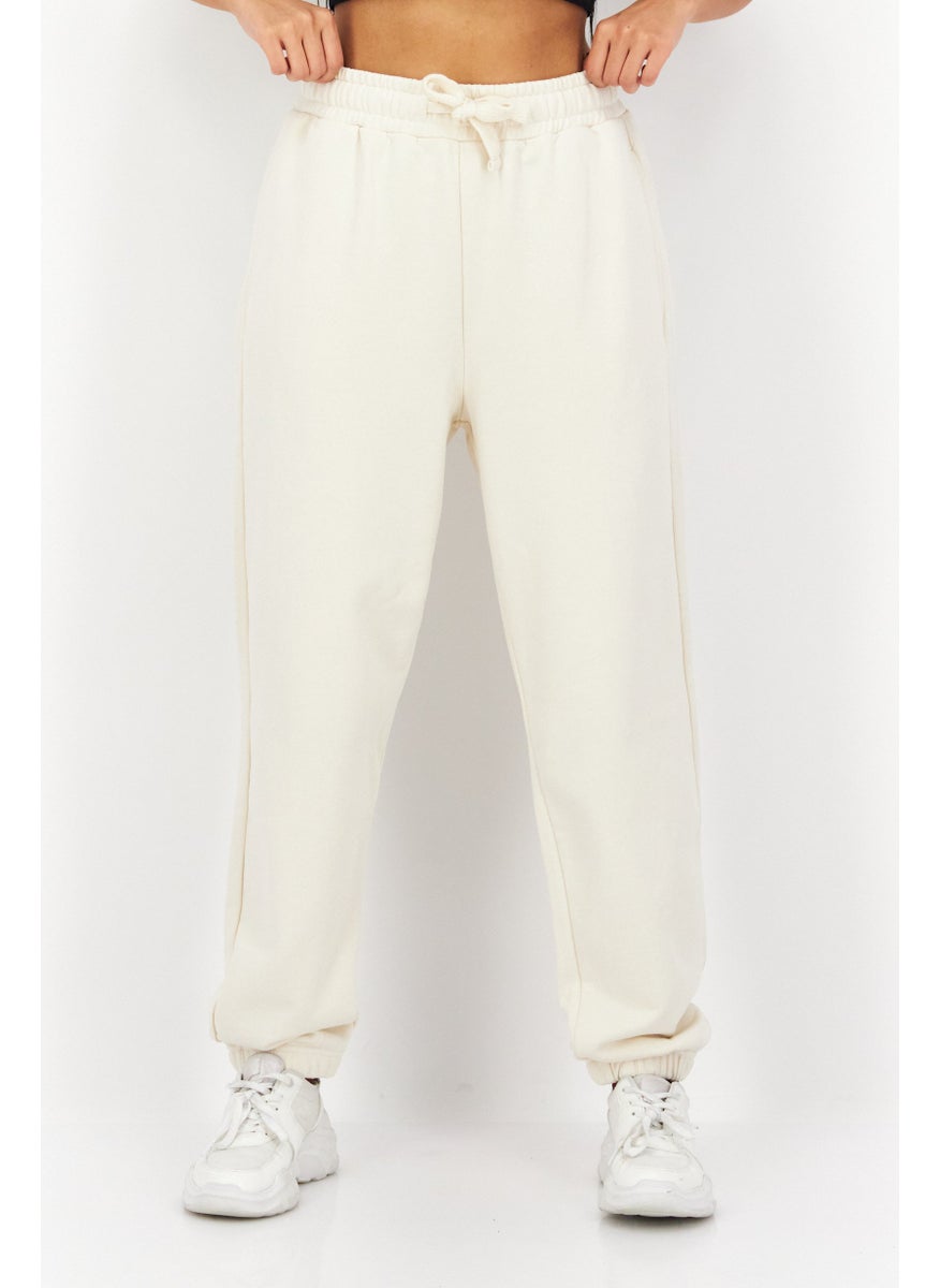 Women Regular Fit Plain Sweatpants, Beige