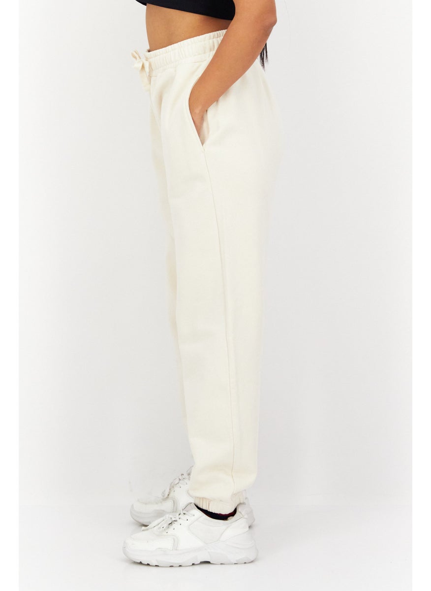 Women Regular Fit Plain Sweatpants, Beige