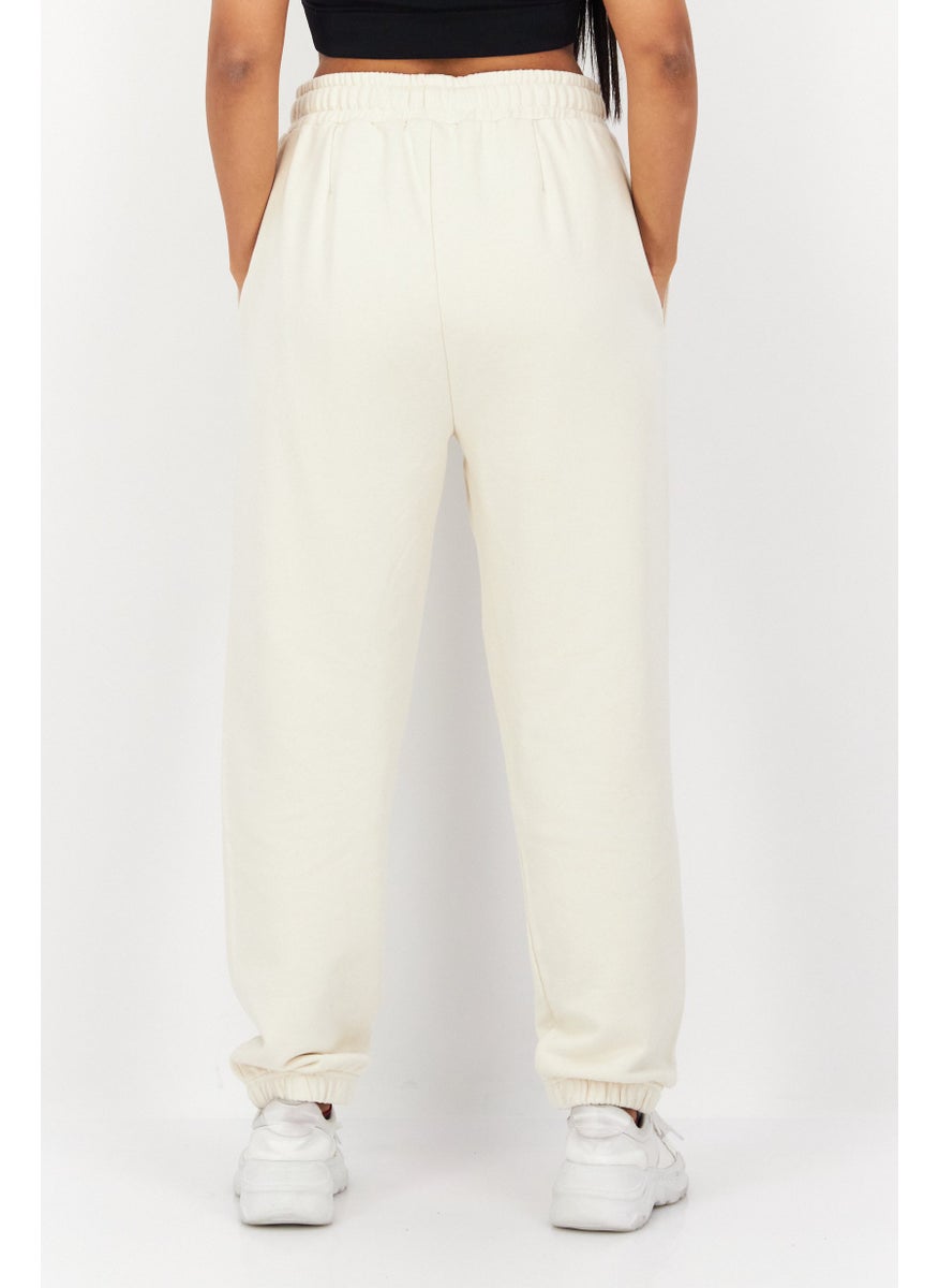 Women Regular Fit Plain Sweatpants, Beige