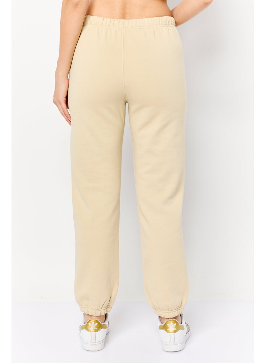Women Regular Fit Brand Logo Jogger Pants, Beige