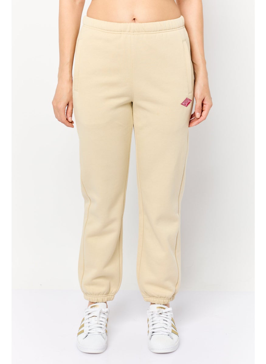 Women Regular Fit Brand Logo Jogger Pants, Beige
